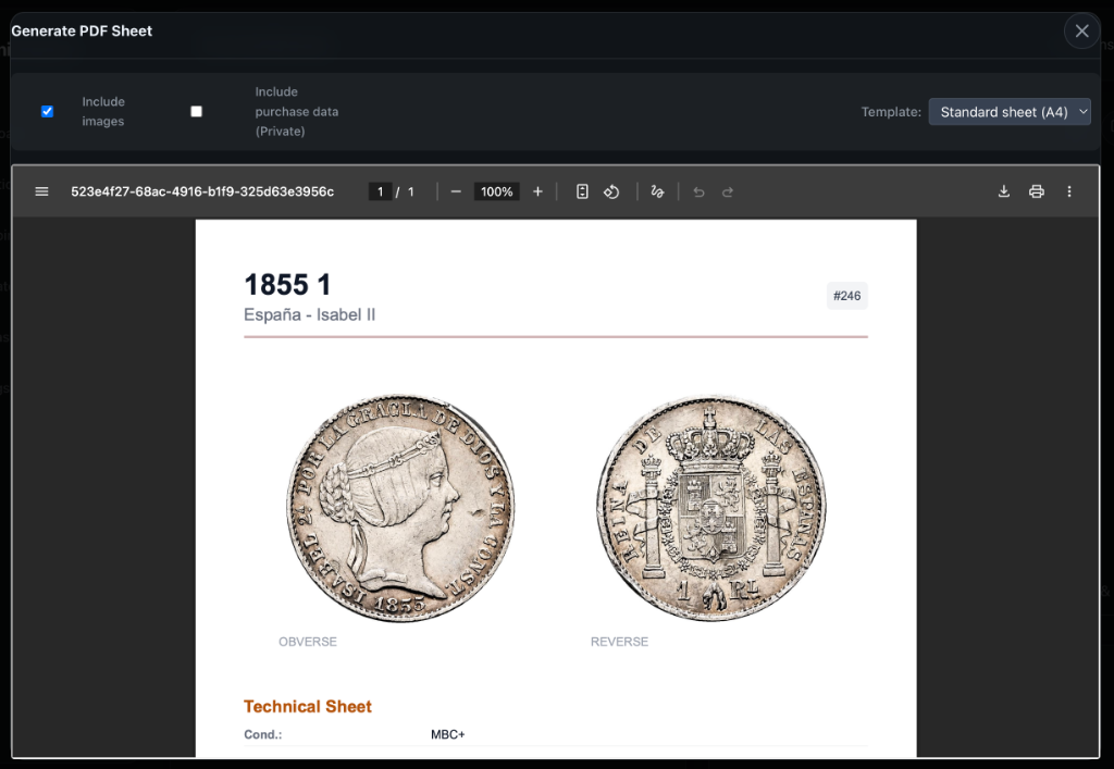 NumisManagerPro PDF Generation